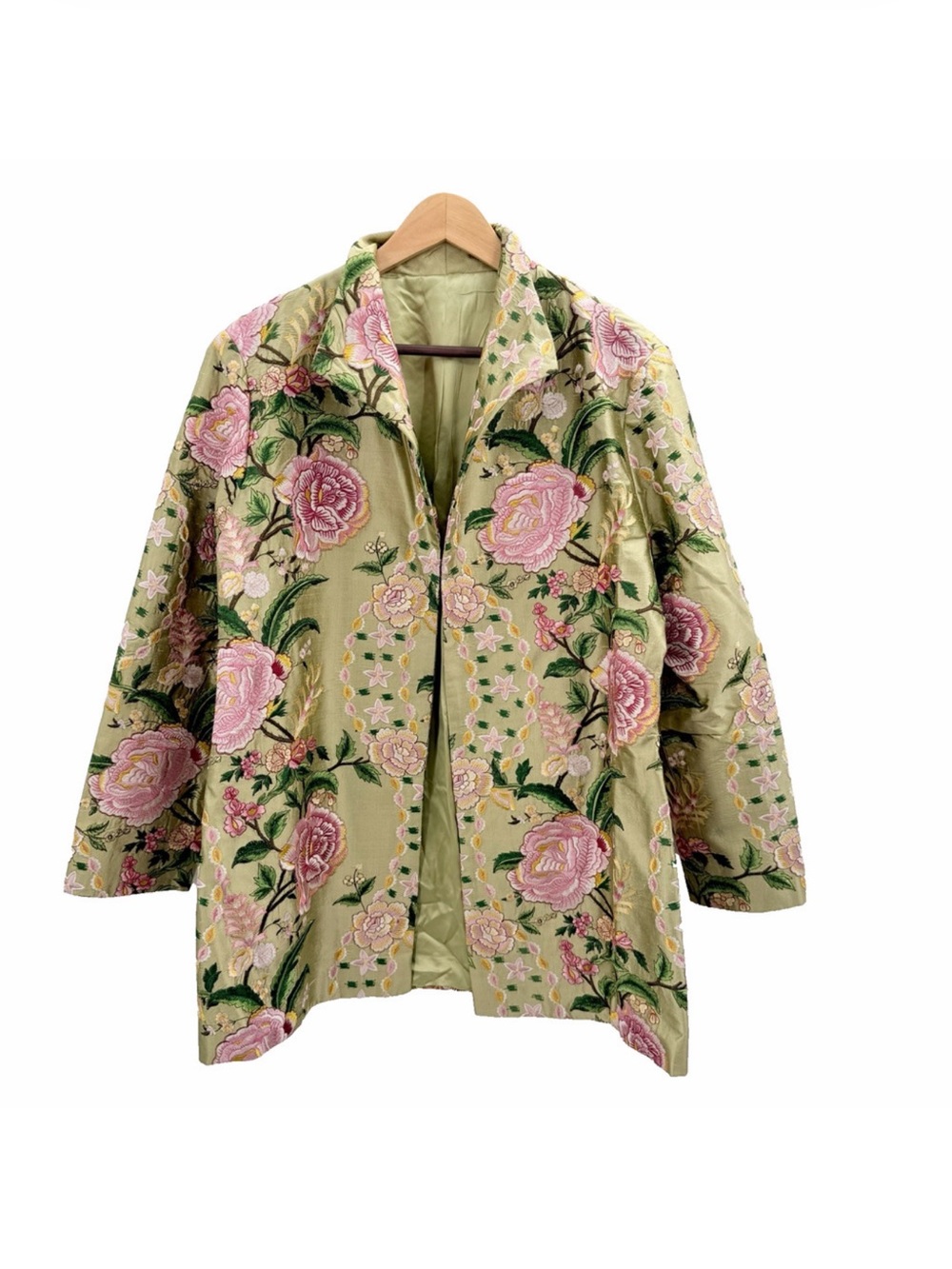 Vintage Custom Made Floral Embroidered Silk Blazer Evening Jacket Womens 2X